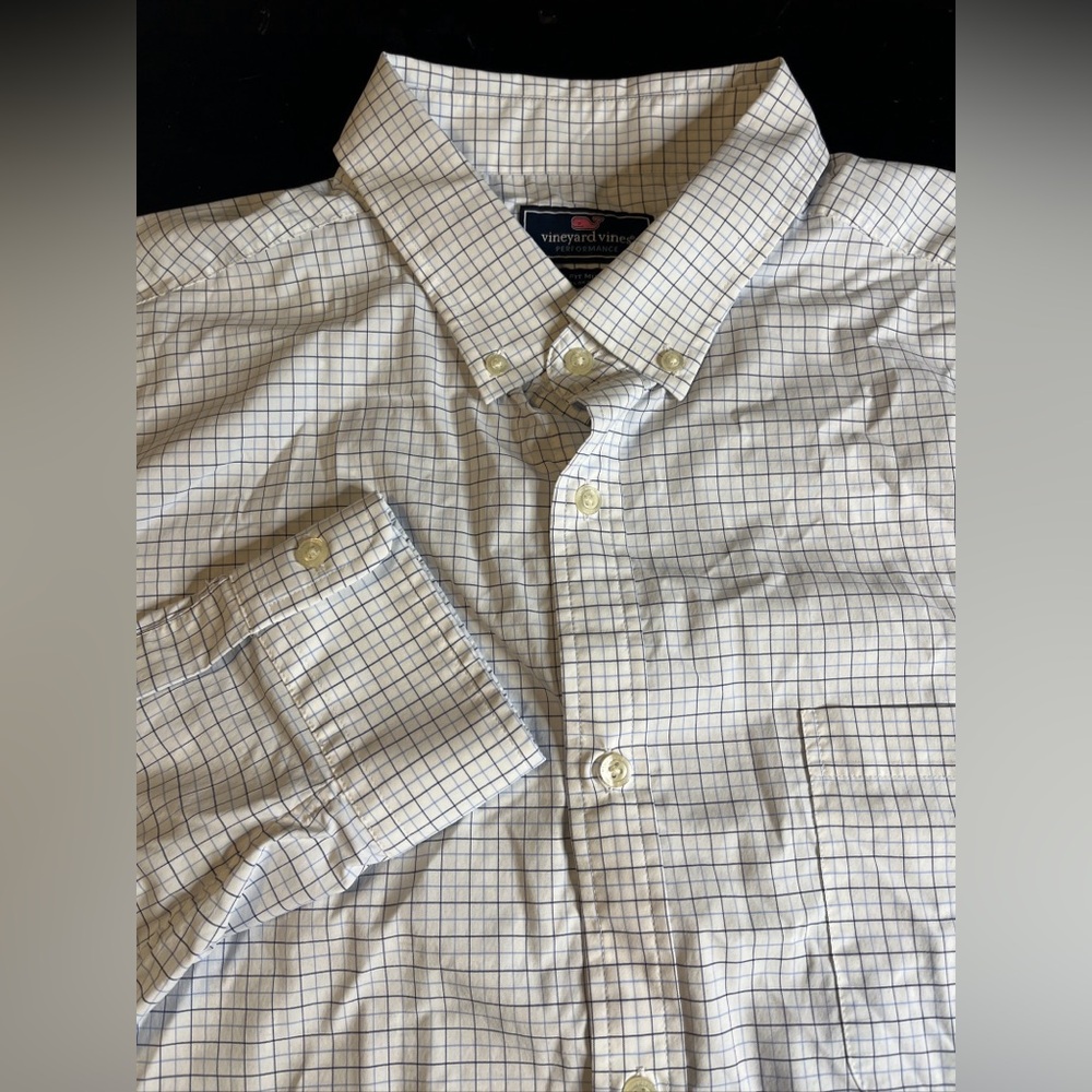 Men’s Vineyard Vines Performance Button Down 2XL White Stripped